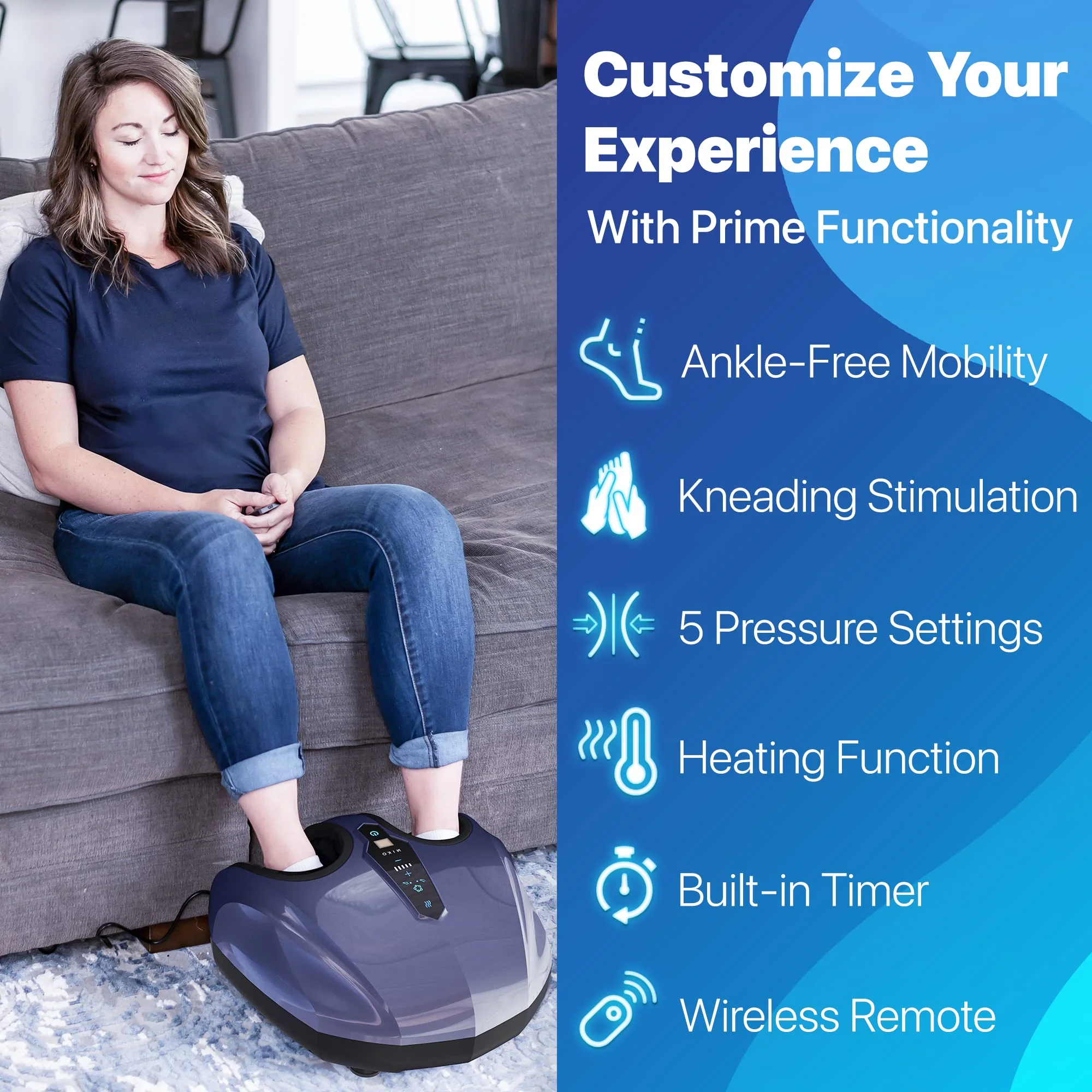 MIKO Deep-Kneading Foot Massager with Heat, Compression & Wireless Remotes for Pain Relief