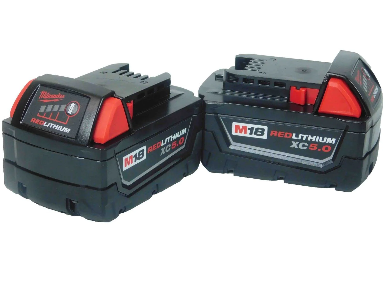 Milwaukee 18V 5Ah Lithium-Ion Battery 2-Pack, Extended Capacity, Compatible with M18 Tools