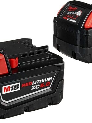 Milwaukee 18V 5Ah Lithium-Ion Battery 2-Pack, Extended Capacity, Compatible with M18 Tools