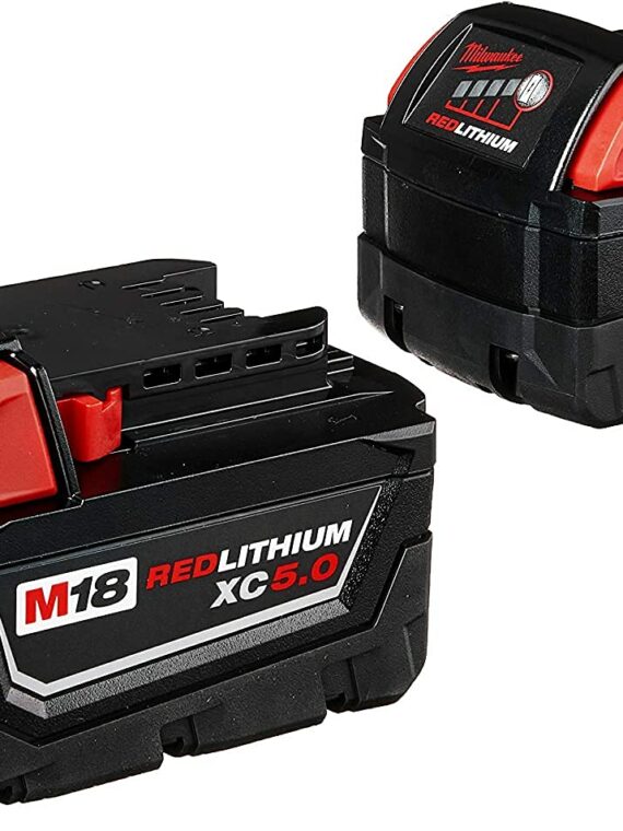 Milwaukee 18V 5Ah Lithium-Ion Battery 2-Pack, Extended Capacity, Compatible with M18 Tools