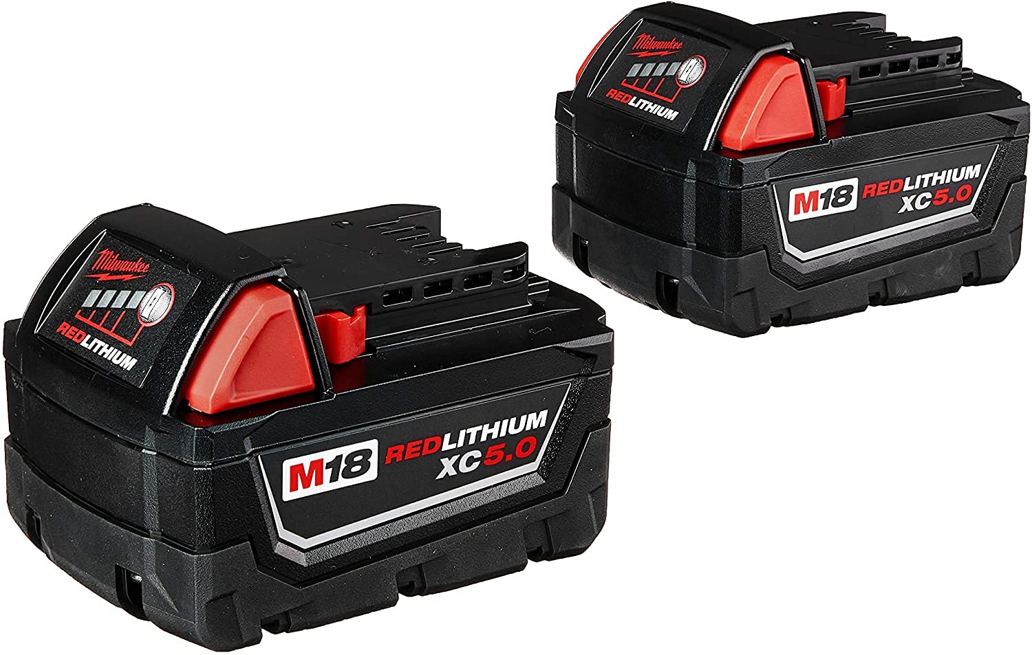 Milwaukee 18V 5Ah Lithium-Ion Battery 2-Pack, Extended Capacity, Compatible with M18 Tools