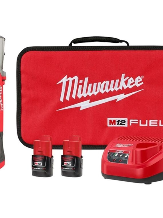 Milwaukee M12 Fuel 3/8" Right Angle Impact Wrench Kit, 220 ft-lbs Torque, Compact Head, 4-Mode Drive Control