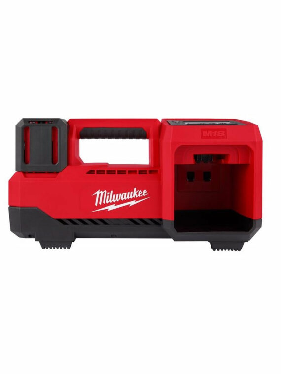 Milwaukee M18 Compact Inflator, 18V, 150 PSI, Red, 36" Hose, Auto Shut-Off, Anti-Vibration, Plastic Tank
