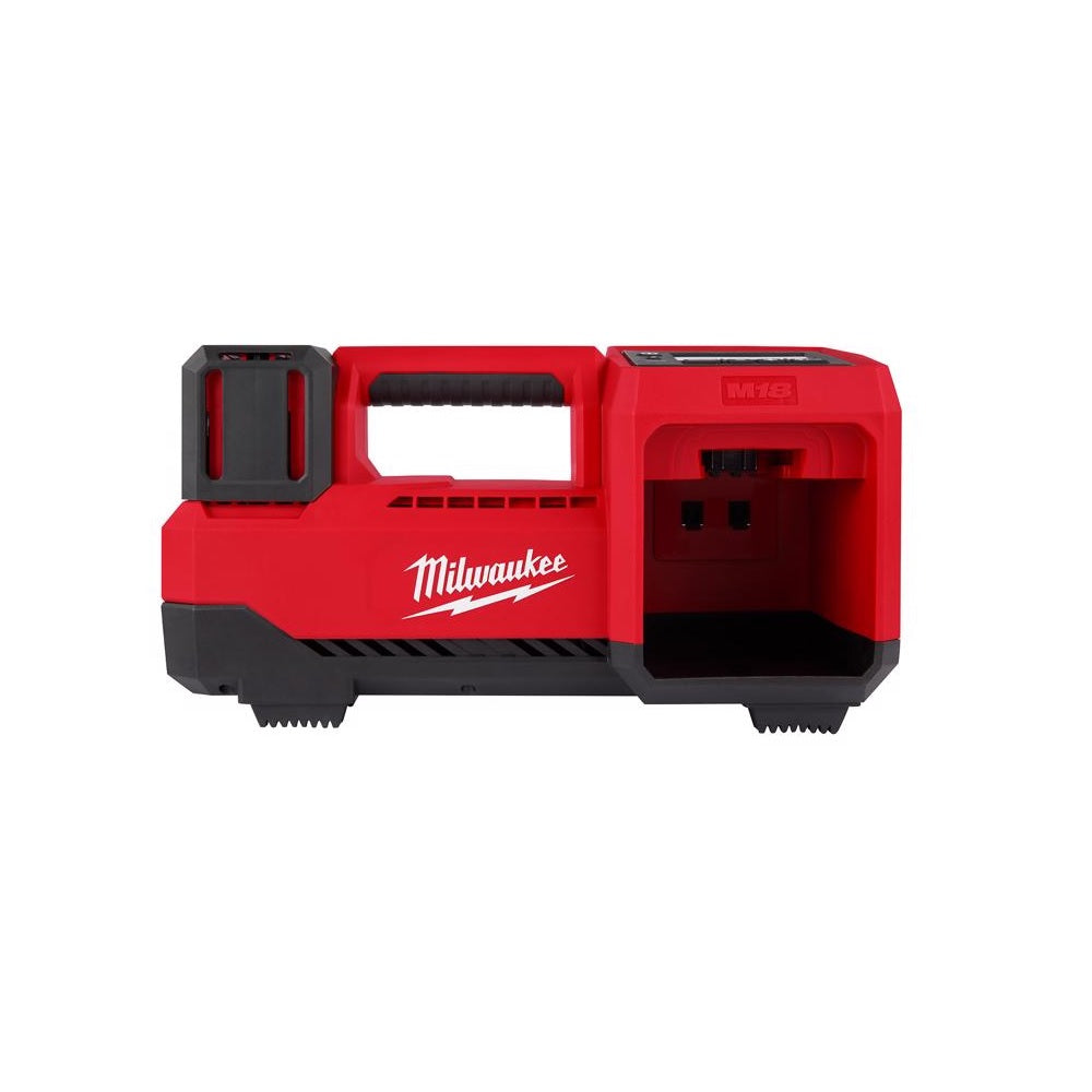 Milwaukee M18 Compact Inflator, 18V, 150 PSI, Red, 36" Hose, Auto Shut-Off, Anti-Vibration, Plastic Tank