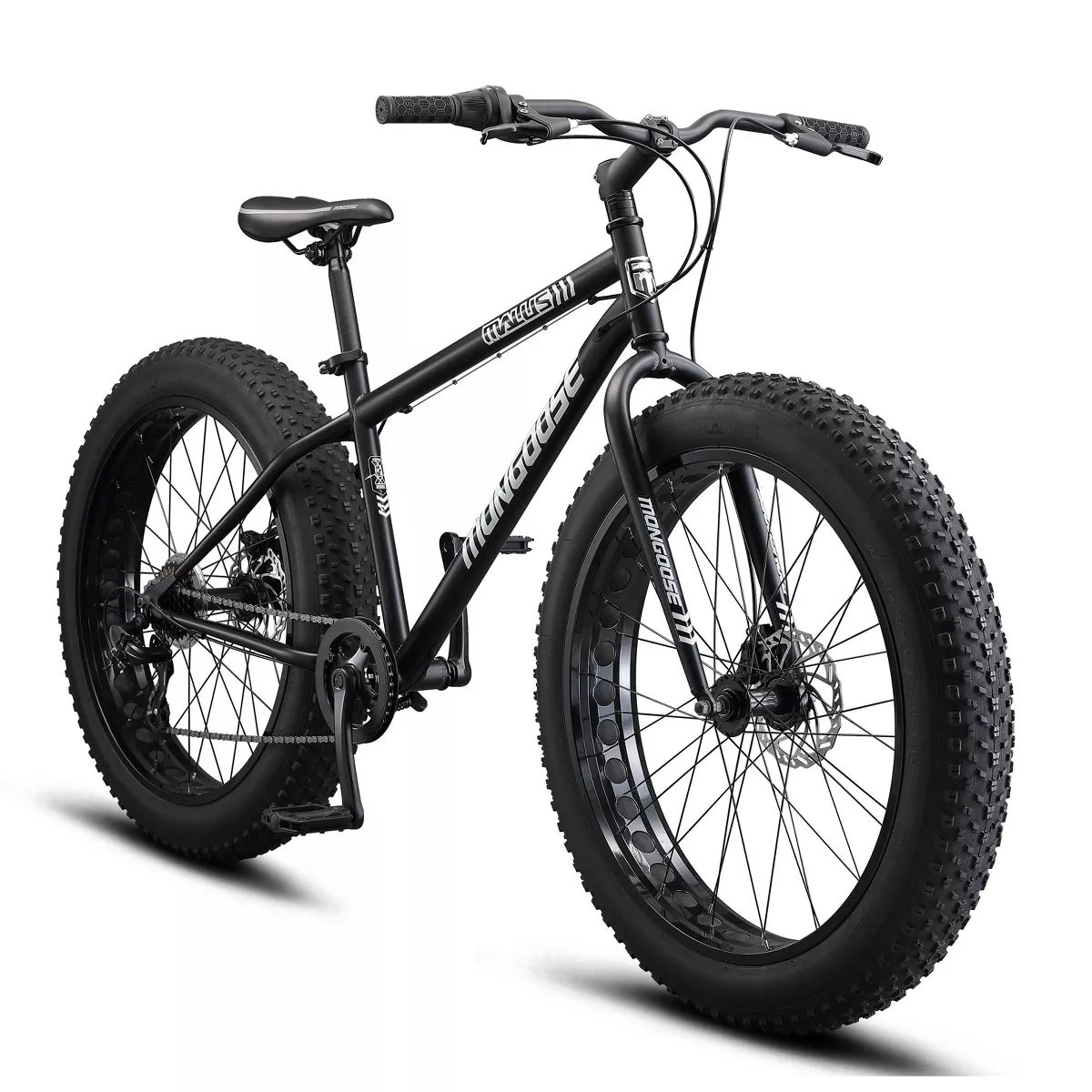 Mongoose Malus 26" Fat Tire Mountain Bike, 7-Speed, Steel Frame, Disc Brakes, Black