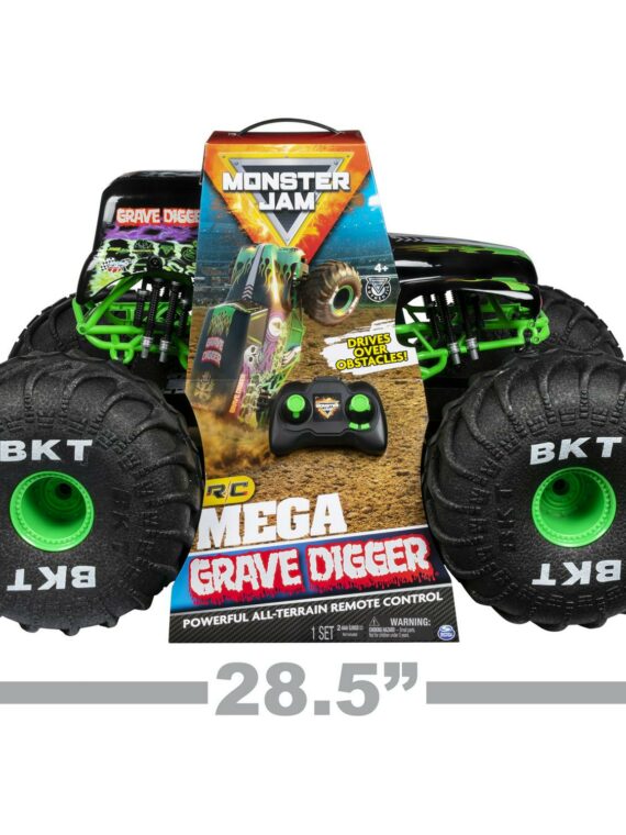 Monster Jam Mega Grave Digger 1:6 RC Monster Truck with Lights, All-Terrain, Spin Master Kids Toy