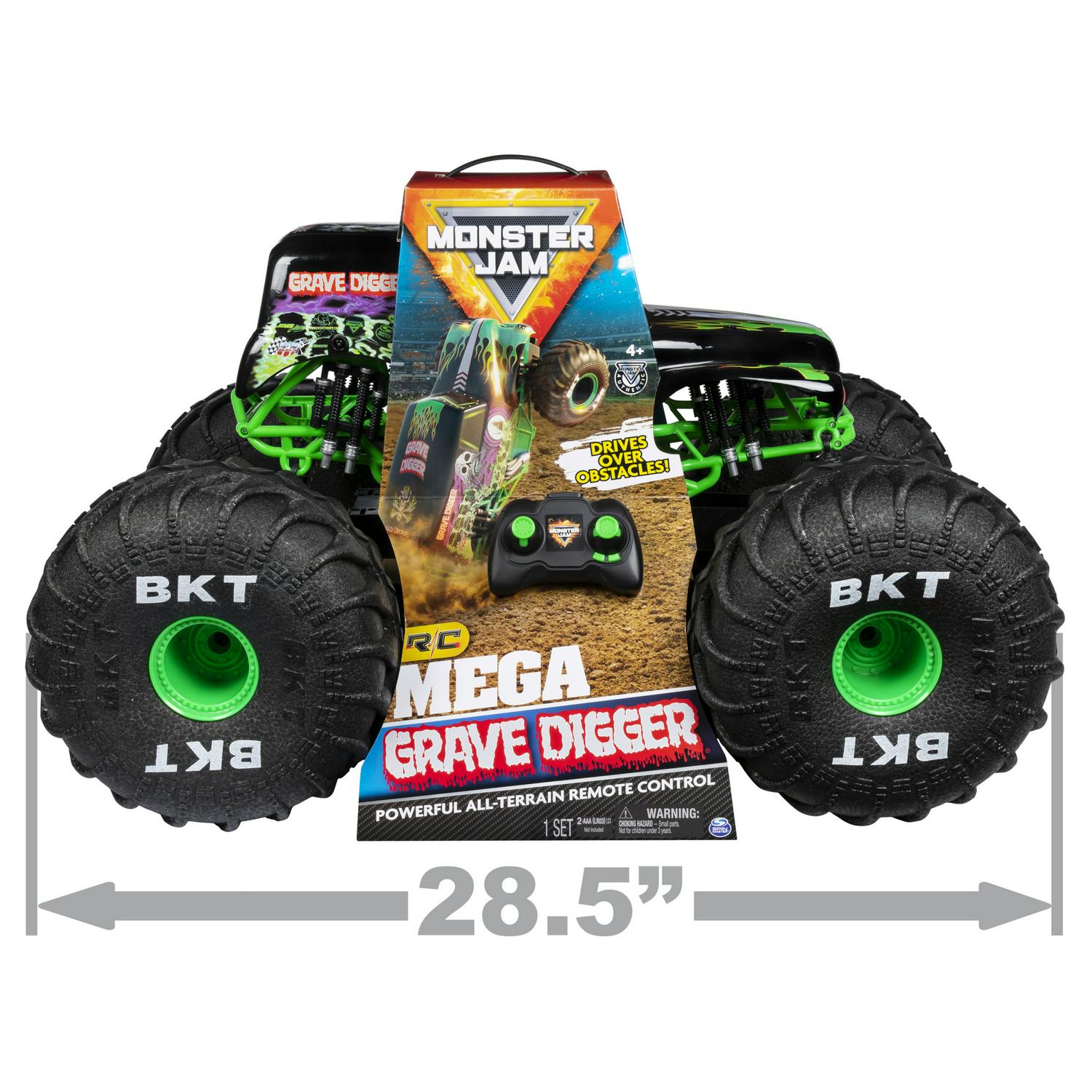 Monster Jam Mega Grave Digger 1:6 RC Monster Truck with Lights, All-Terrain, Spin Master Kids Toy