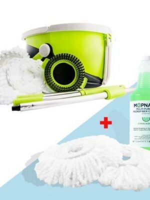 Mopnado Deluxe Spin Mop System – Stainless Steel, Lime, 2 Microfiber Heads, Brush, Wheels, All Floors