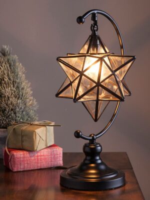 Moravian Star Table Lamp - Glass & Metal, 19" Height, Contemporary Design