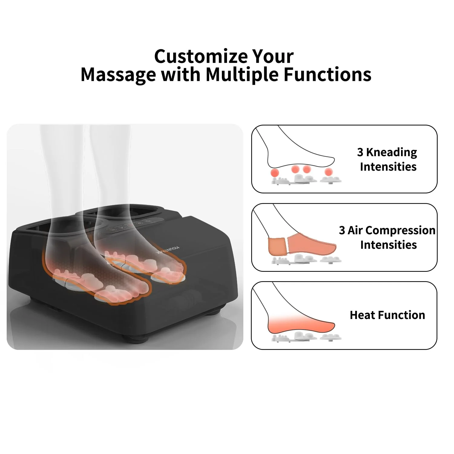 Mountrax Foot Massager Machine with Heat, Shiatsu Massage, Remote Control, 9 Modes, Ergonomic Nodes