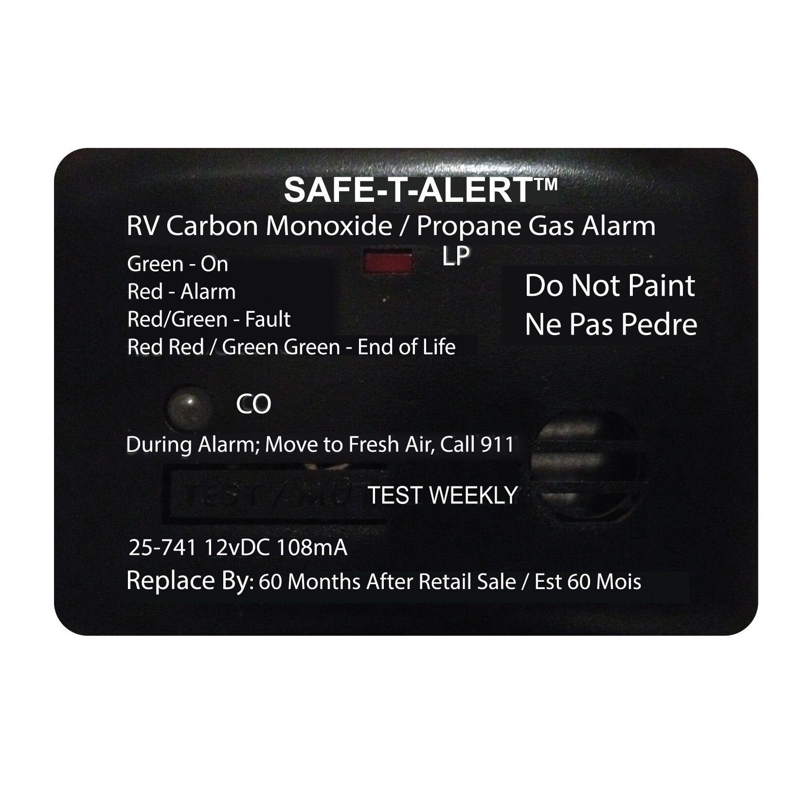 MTI Industries Safe T Alert 25 Series Dual CO/Propane Alarm, Compact 12V RV Detector, Black