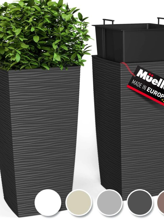 Mueller 27.5" M-Resin Tall Planter, 2-Piece Set, Modern Design, Outdoor/Indoor Use, Frost & Sun Resistant