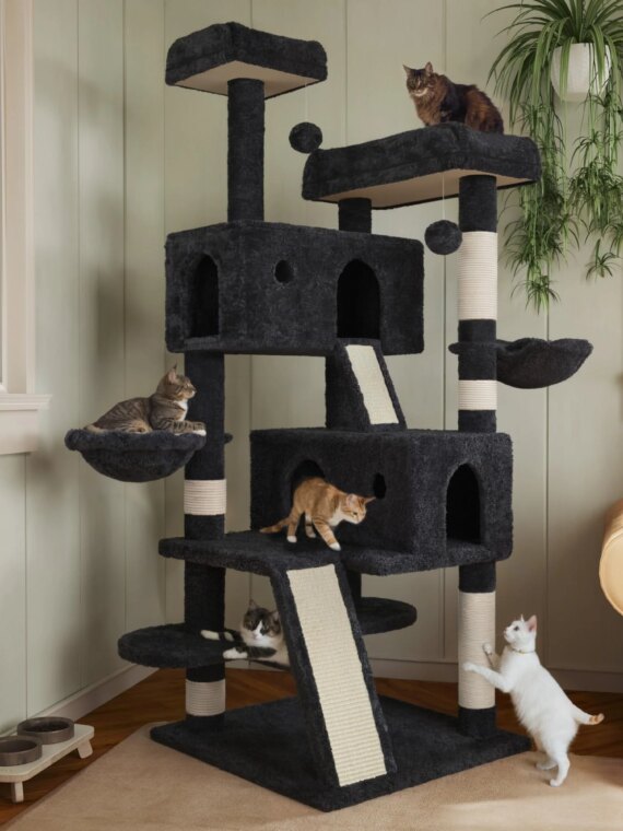 MUTICOR 66" Multi-Level Cat Tree Tower with Sisal Posts, Large Perch, Condos & Hammock - Durable & Easy Assembly