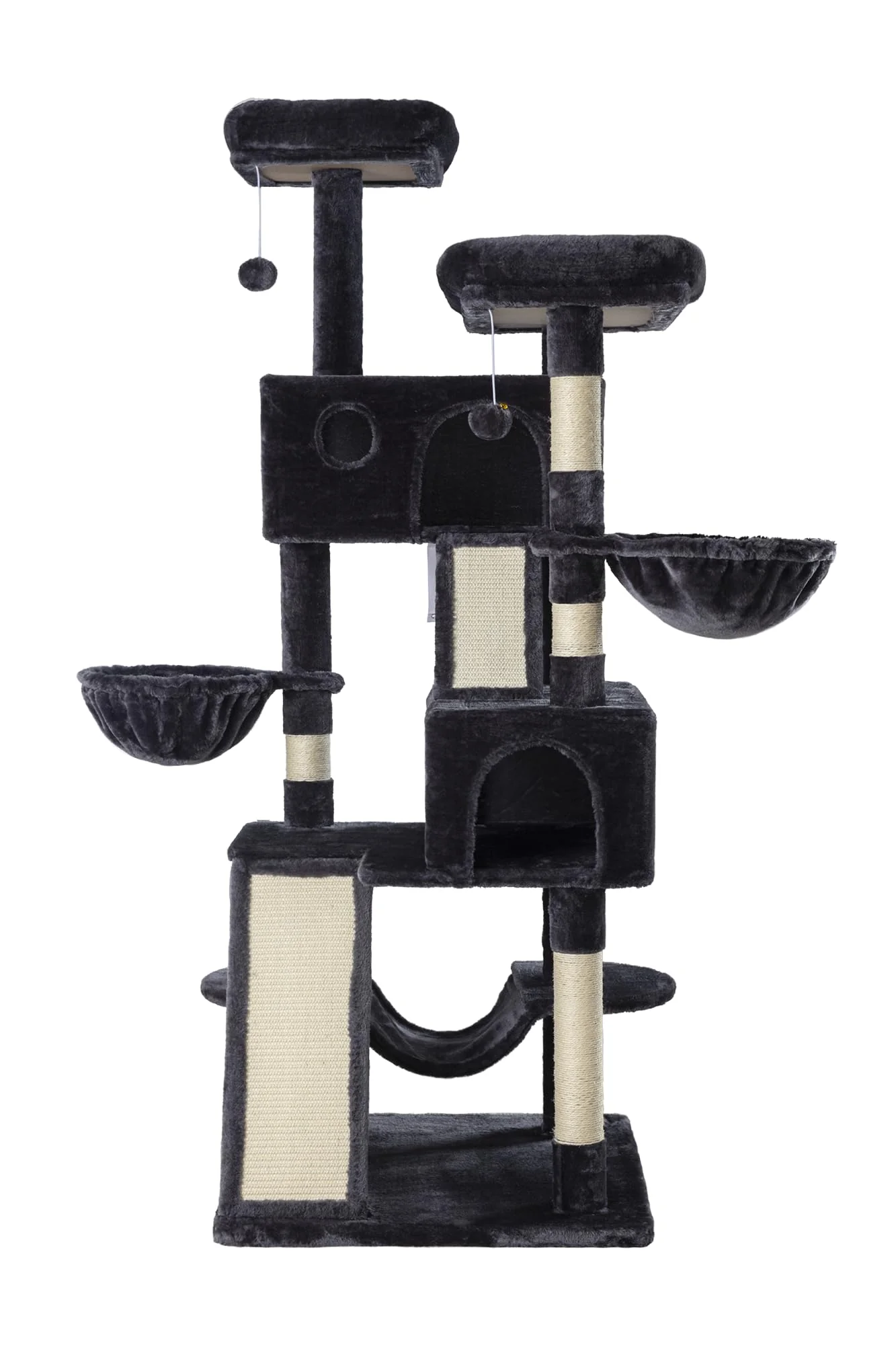 MUTICOR 66" Multi-Level Cat Tree Tower with Sisal Posts, Large Perch, Condos & Hammock - Durable & Easy Assembly