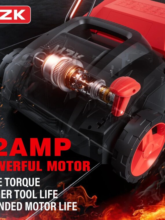 MZK 13" 12-Amp Electric Dethatcher & Scarifier, 2-in-1 Lawn Tool with Adjustable Depth