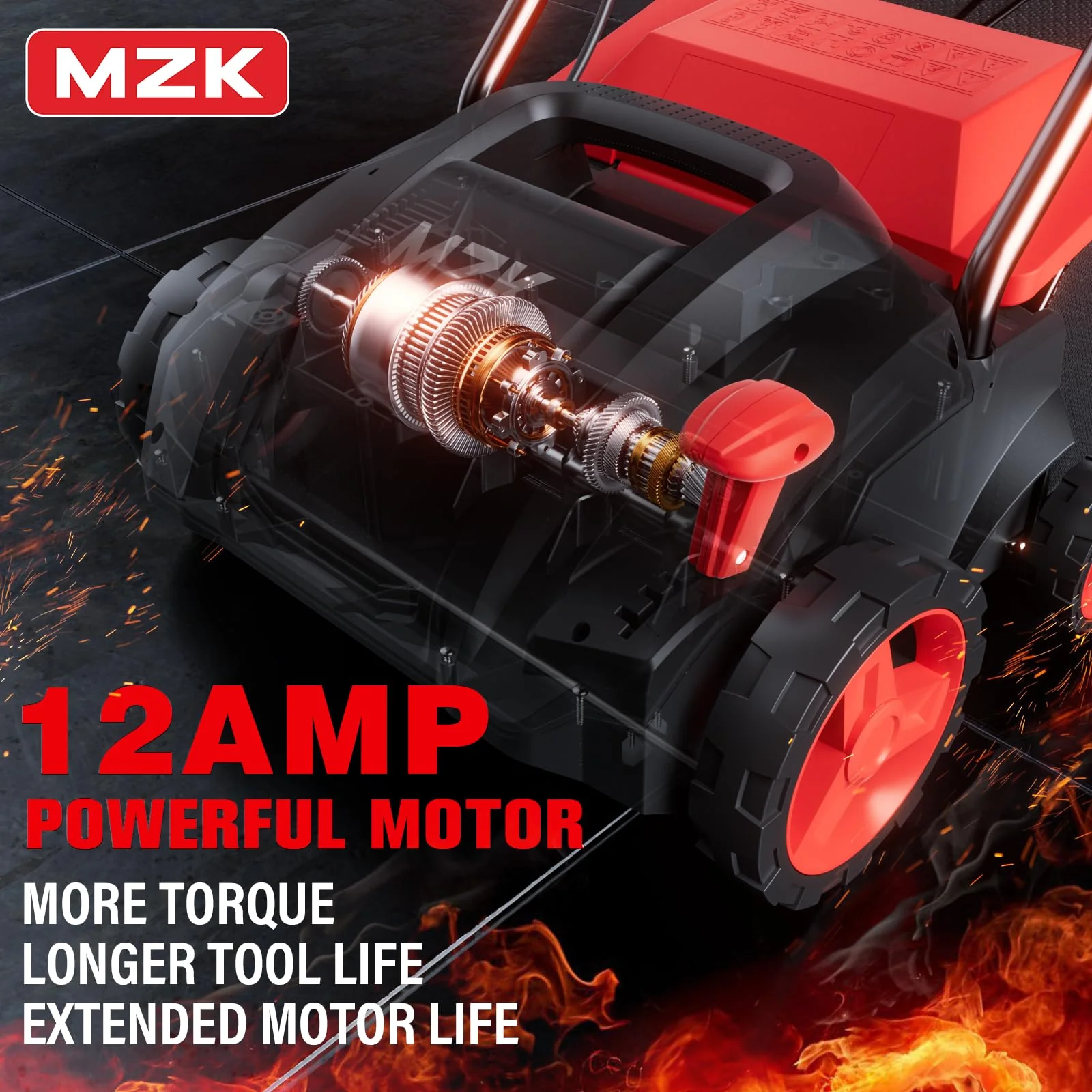 MZK 13" 12-Amp Electric Dethatcher & Scarifier, 2-in-1 Lawn Tool with Adjustable Depth