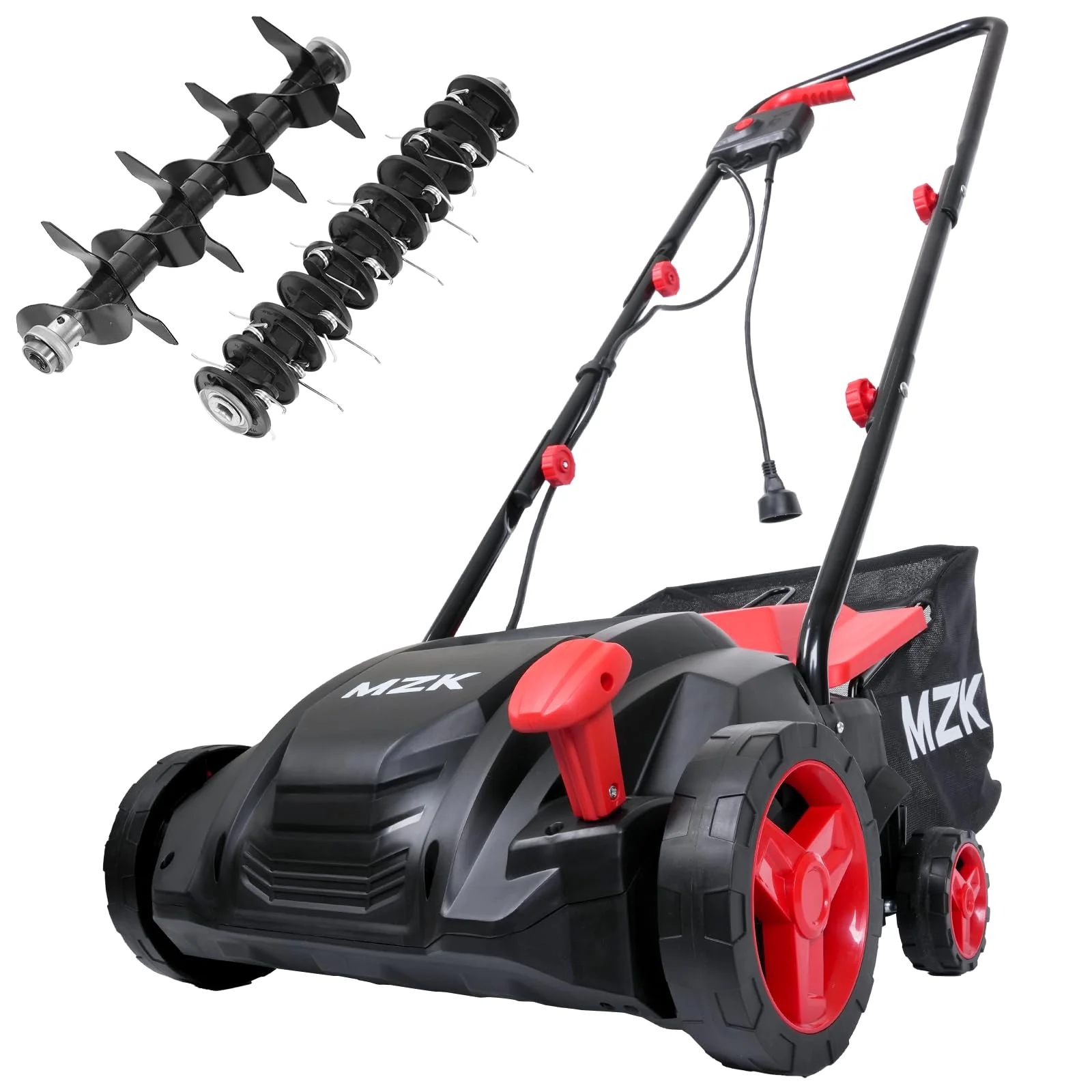 MZK 13" 12-Amp Electric Dethatcher & Scarifier, 2-in-1 Lawn Tool with Adjustable Depth