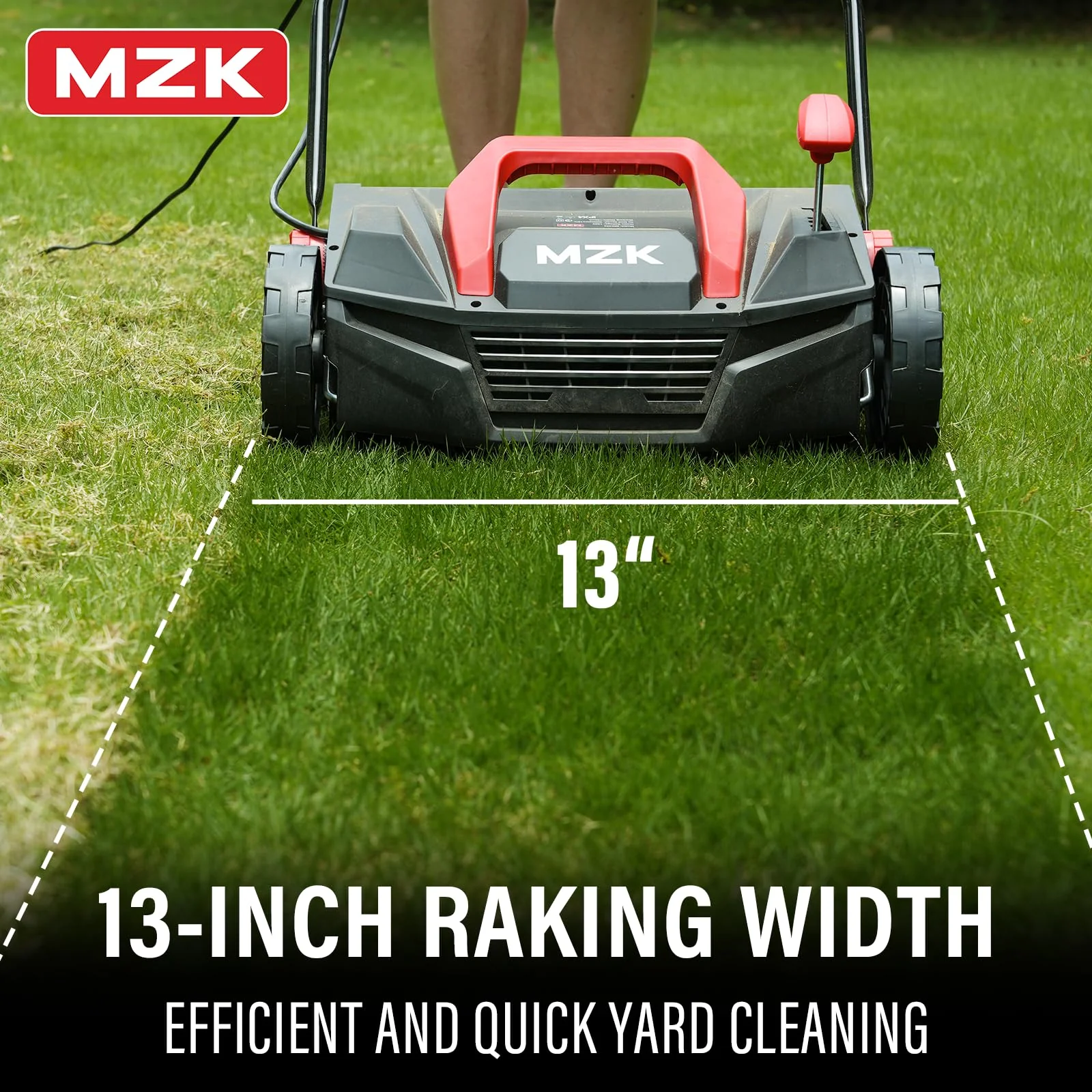 MZK 13" 12-Amp Electric Dethatcher & Scarifier, 2-in-1 Lawn Tool with Adjustable Depth