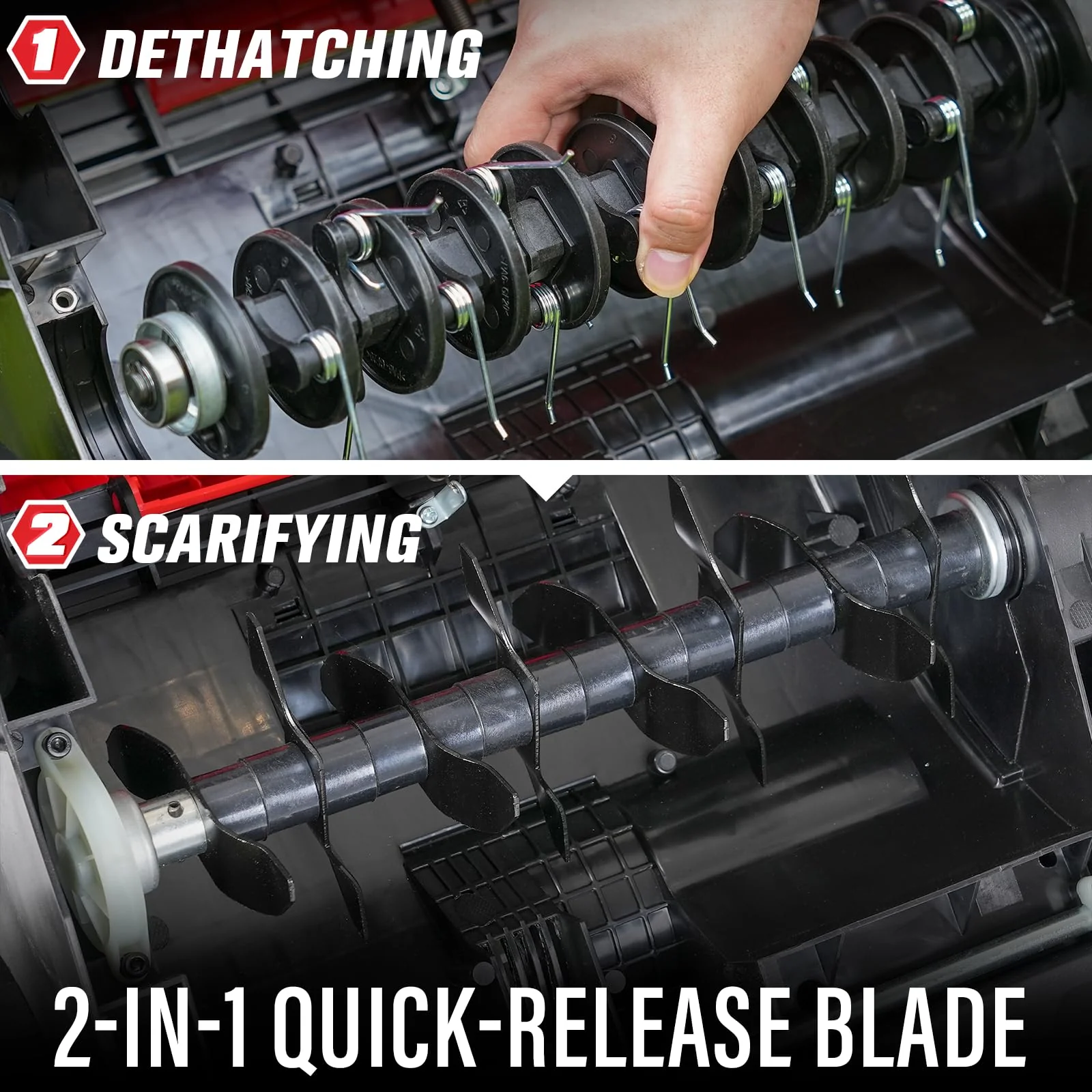 MZK 13" 12-Amp Electric Dethatcher & Scarifier, 2-in-1 Lawn Tool with Adjustable Depth