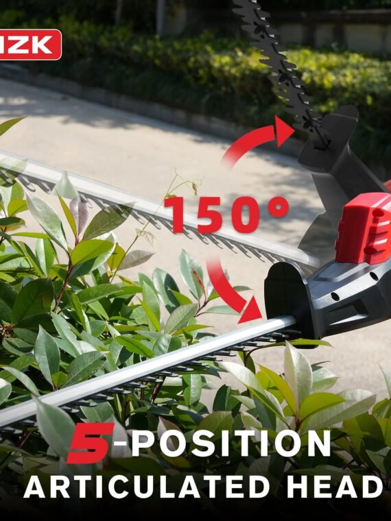 MZK 20V Cordless Pole Hedge Trimmer, 22.4-Inch Blade, Adjustable Head, Safety Lock