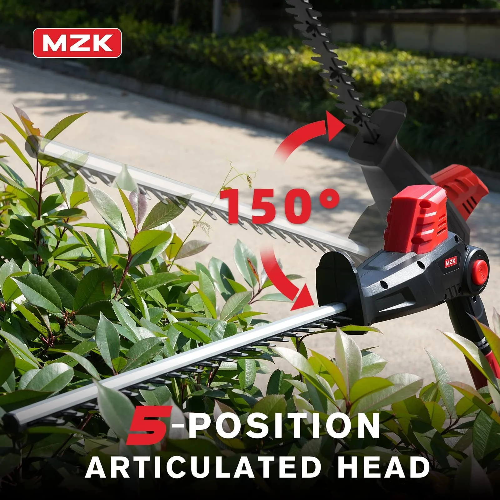 MZK 20V Cordless Pole Hedge Trimmer, 22.4-Inch Blade, Adjustable Head, Safety Lock