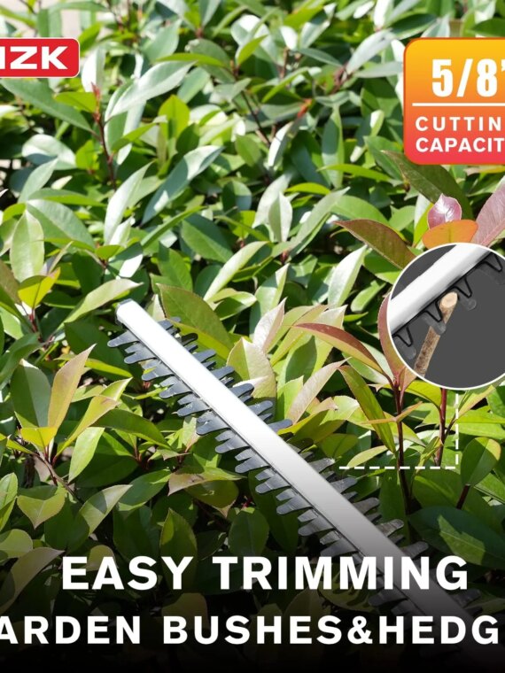 MZK 20V Cordless Pole Hedge Trimmer, 22.4-Inch Blade, Adjustable Head, Safety Lock