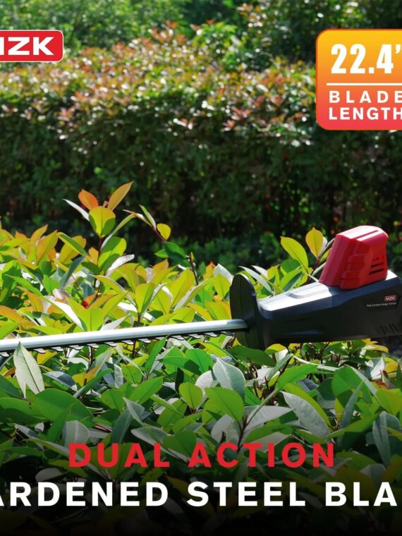 MZK 20V Cordless Pole Hedge Trimmer, 22.4-Inch Blade, Adjustable Head, Safety Lock