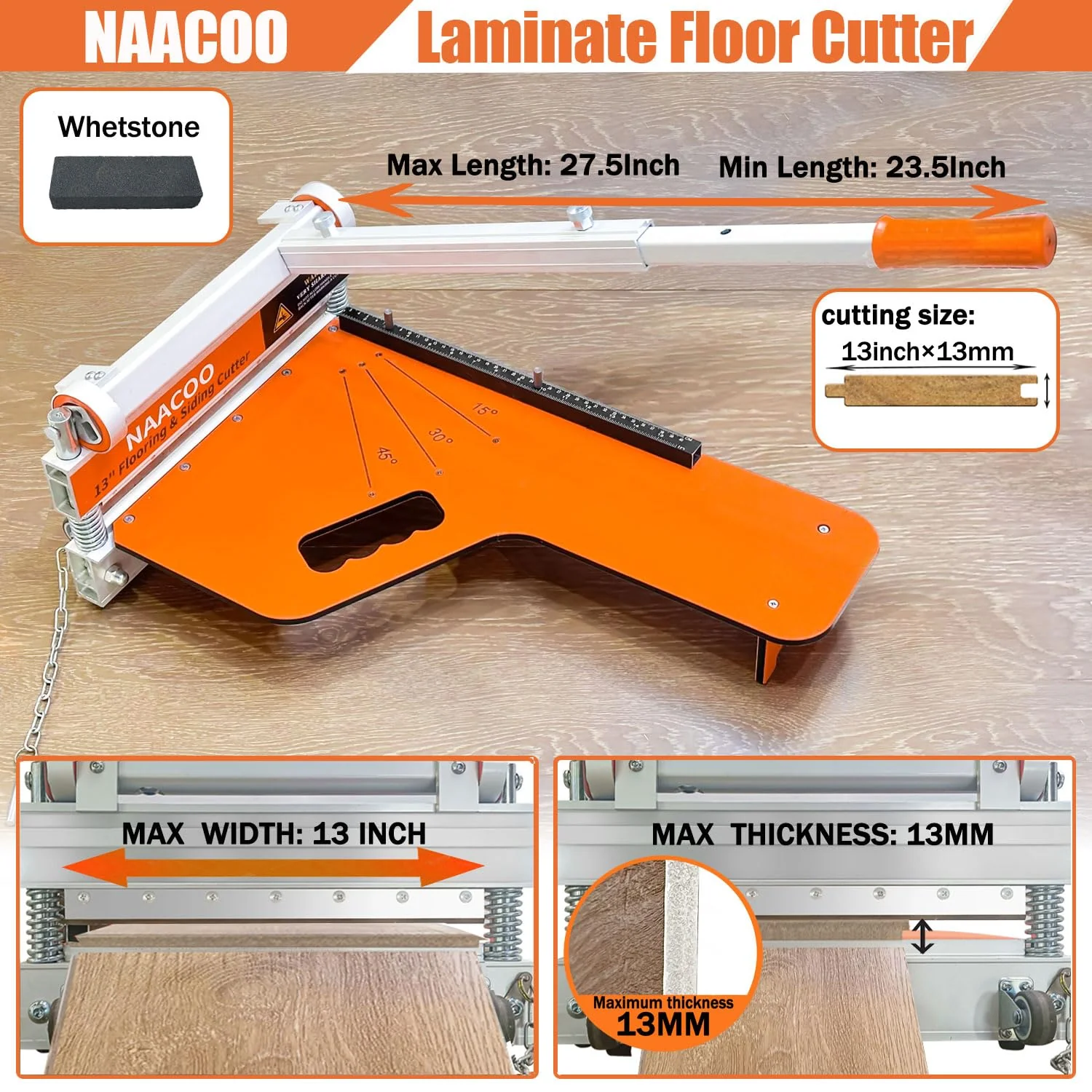 NAACOO 13" Vinyl Floor Cutter, Adjustable Angles, Aluminum Alloy, Portable with Wheels