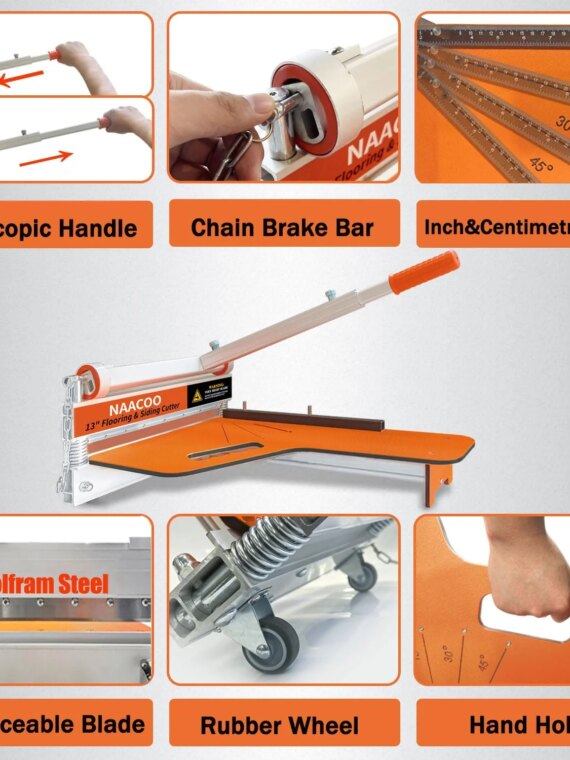 NAACOO 13" Vinyl Floor Cutter, Adjustable Angles, Aluminum Alloy, Portable with Wheels