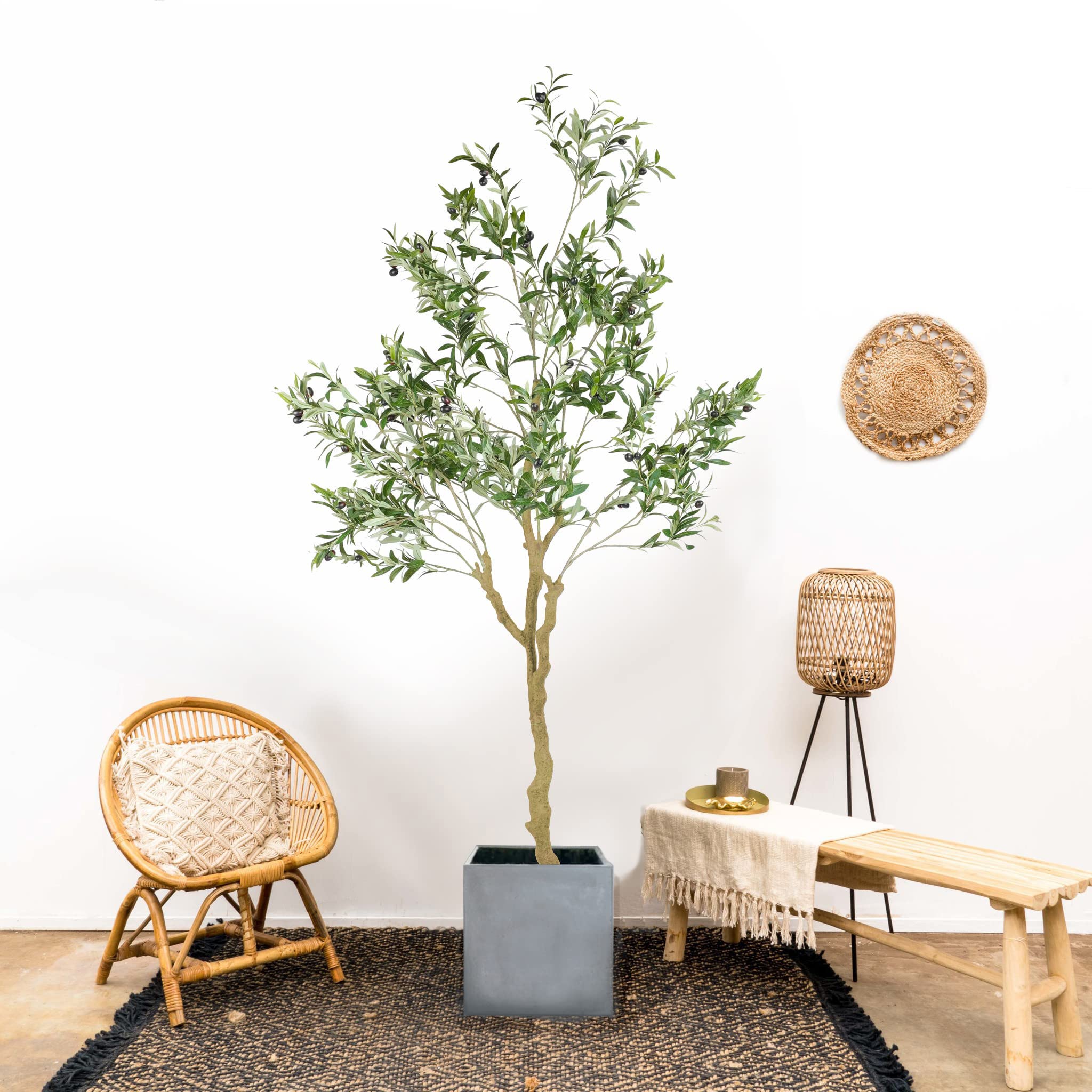 Nafresh 7ft Tall Realistic Faux Olive Tree - Lifelike Artificial Plant for Home Decor