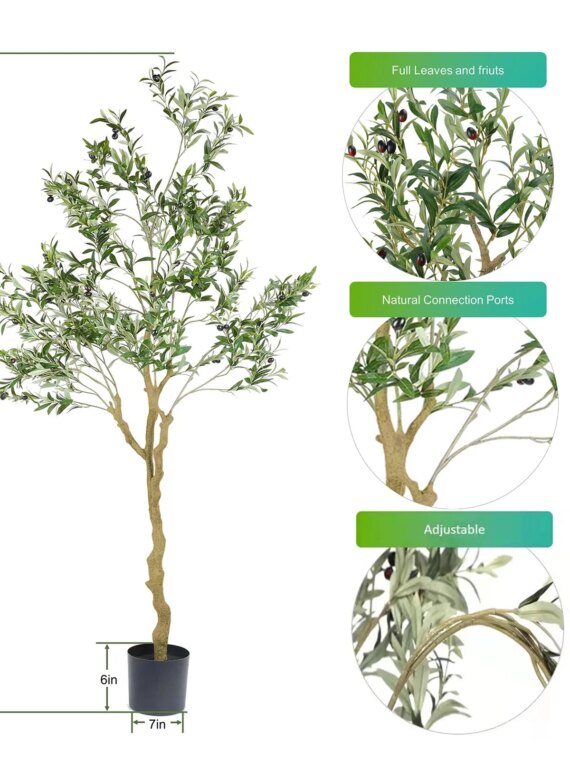 Nafresh 7ft Tall Realistic Faux Olive Tree - Lifelike Artificial Plant for Home Decor