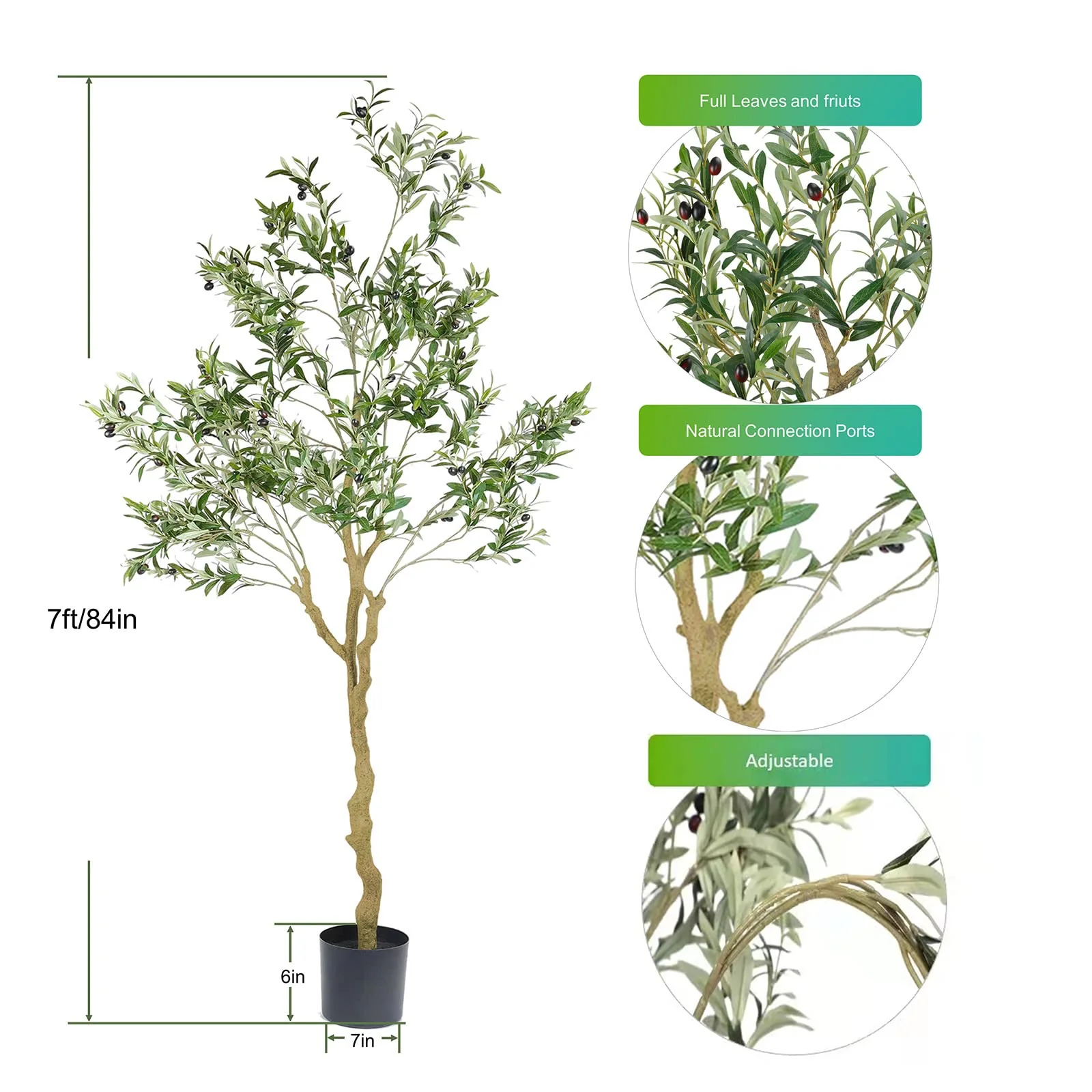 Nafresh 7ft Tall Realistic Faux Olive Tree - Lifelike Artificial Plant for Home Decor