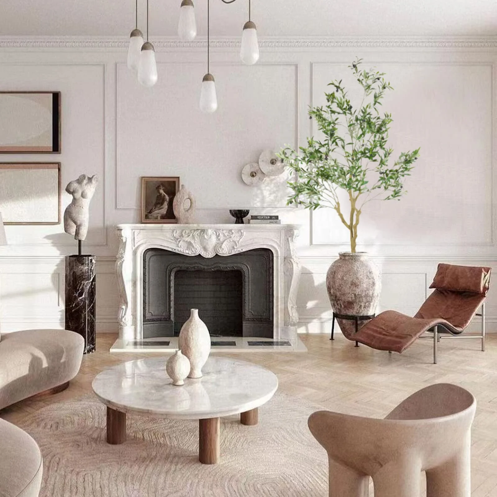 Nafresh 7ft Tall Realistic Faux Olive Tree - Lifelike Artificial Plant for Home Decor