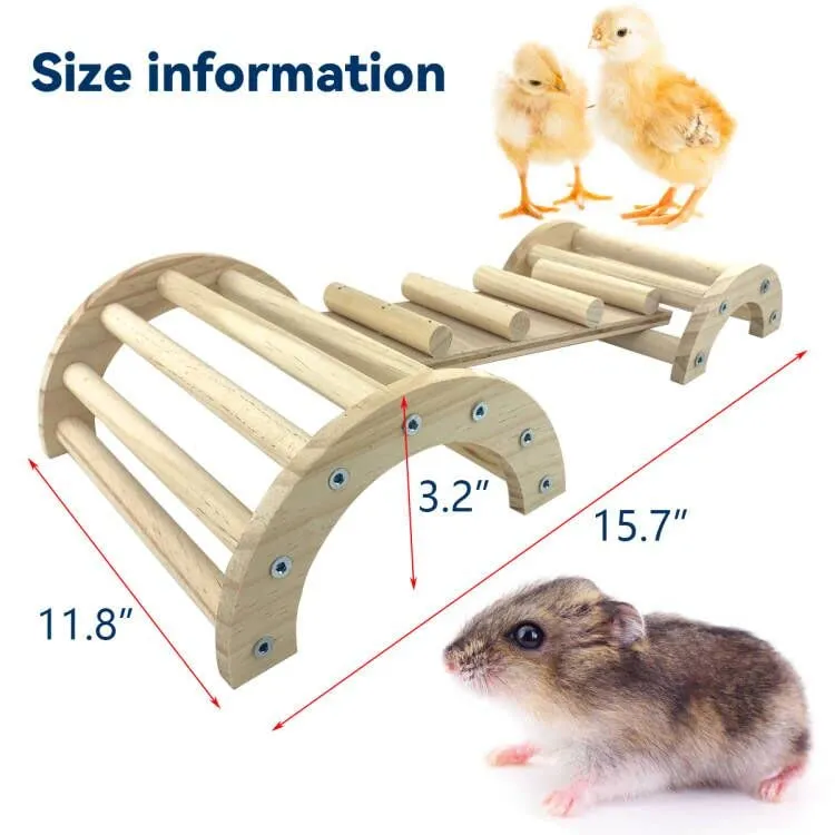 Natural Pine 3-in-1 Climbing Ramp Toy for Chicks, Hamsters & Gerbils - Small Pet Cage Accessory