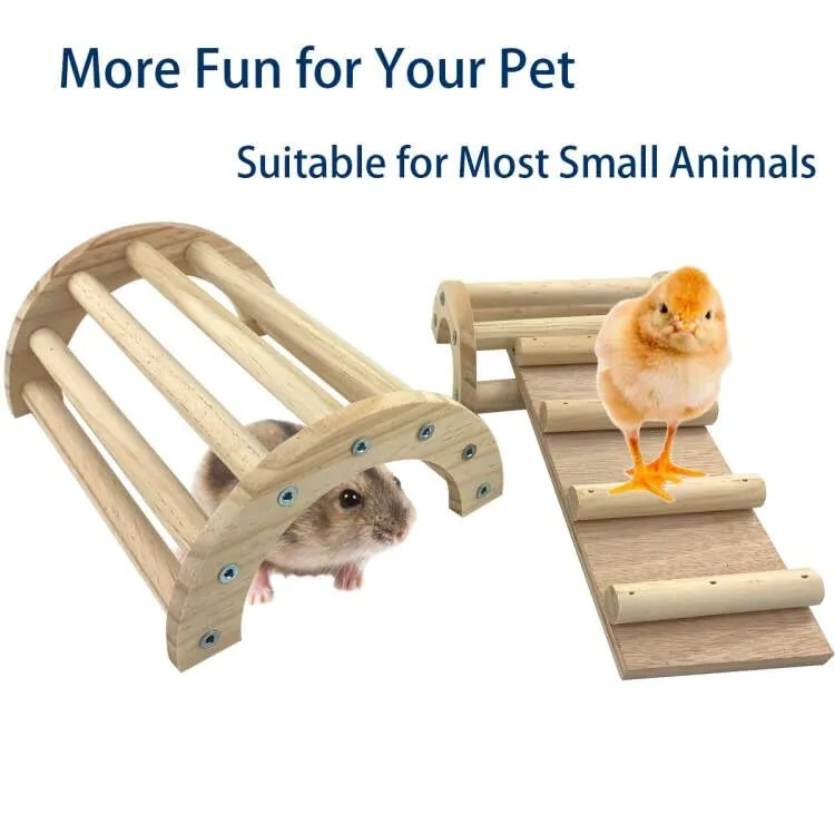 Natural Pine 3-in-1 Climbing Ramp Toy for Chicks, Hamsters & Gerbils - Small Pet Cage Accessory