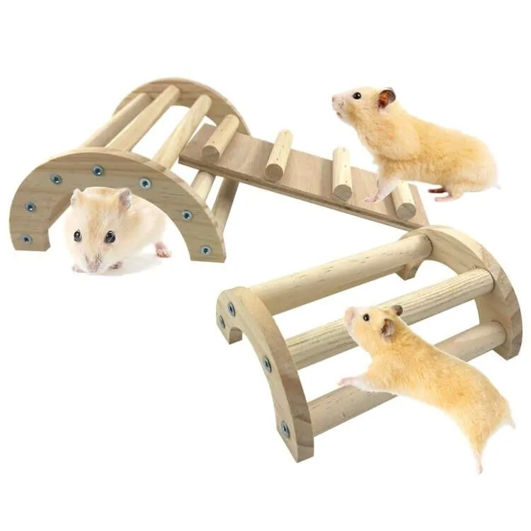 Natural Pine 3-in-1 Climbing Ramp Toy for Chicks, Hamsters & Gerbils - Small Pet Cage Accessory