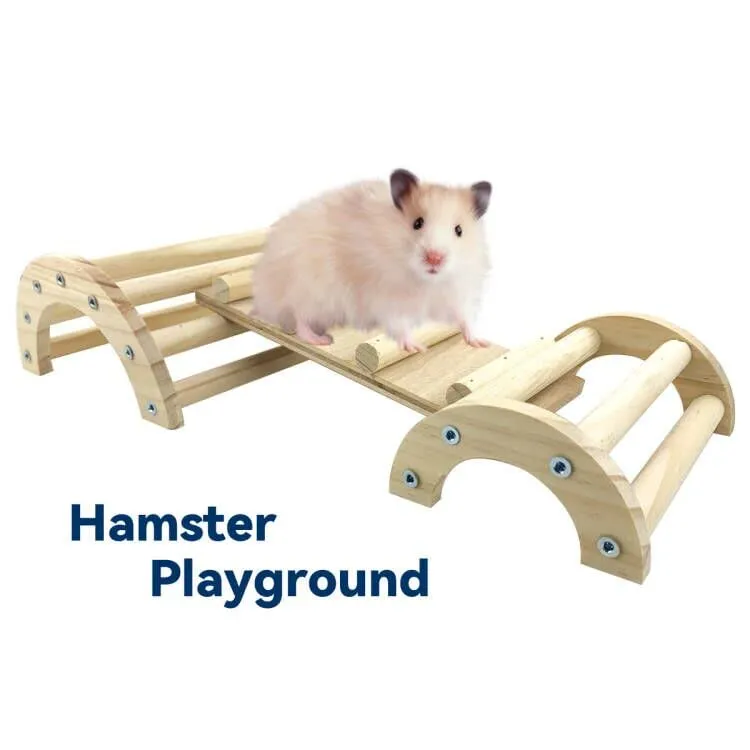 Natural Pine 3-in-1 Climbing Ramp Toy for Chicks, Hamsters & Gerbils - Small Pet Cage Accessory