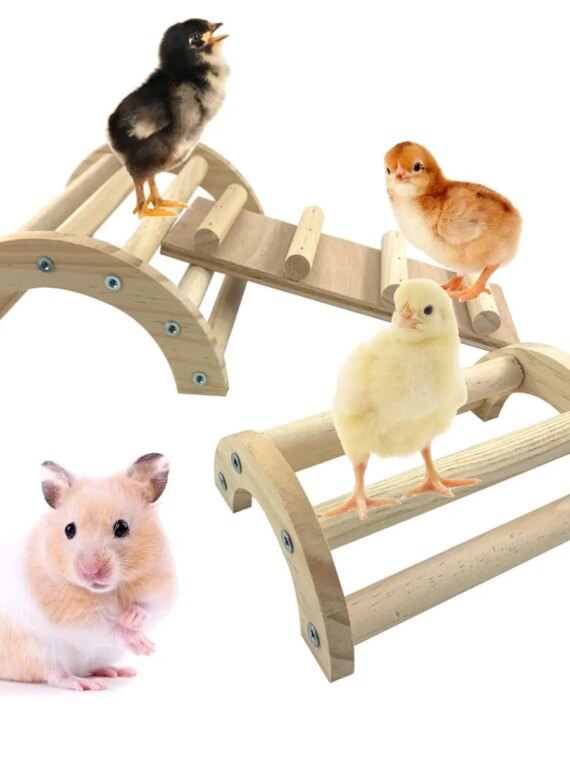 Natural Pine 3-in-1 Climbing Ramp Toy for Chicks, Hamsters & Gerbils - Small Pet Cage Accessory