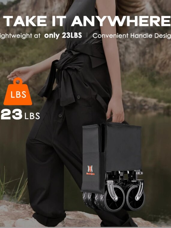 Navatiee Collapsible Folding Wagon with Big Wheels, 220 lbs Capacity, Steel Frame, Locking Brakes, Compact Storage