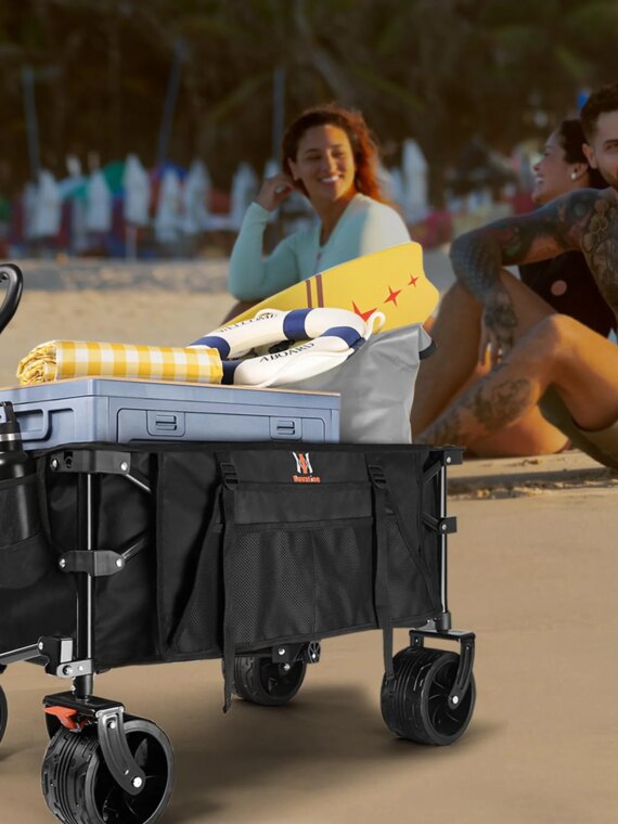 Navatiee Collapsible Folding Wagon with Big Wheels, 220 lbs Capacity, Steel Frame, Locking Brakes, Compact Storage