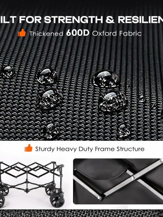 Navatiee Collapsible Folding Wagon with Big Wheels, 220 lbs Capacity, Steel Frame, Locking Brakes, Compact Storage