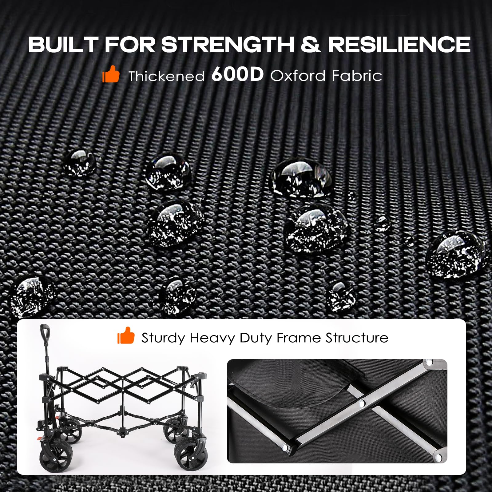 Navatiee Collapsible Folding Wagon with Big Wheels, 220 lbs Capacity, Steel Frame, Locking Brakes, Compact Storage