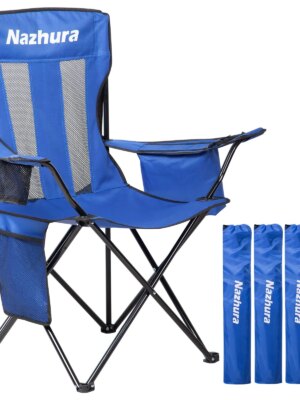 Nazhura 4-Pack Camping Chairs with Cooler Pouch, Cushioned, Portable, Blue - Outdoor Use