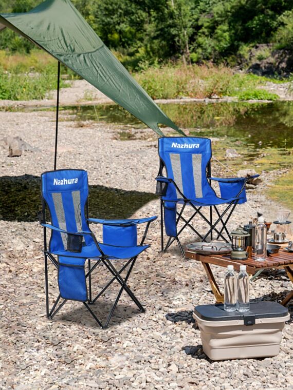 Nazhura 4-Pack Camping Chairs with Cooler Pouch, Cushioned, Portable, Blue - Outdoor Use