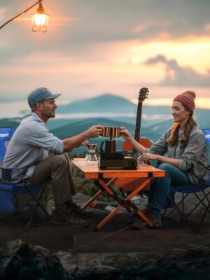 Nazhura 4-Pack Camping Chairs with Cooler Pouch, Cushioned, Portable, Blue – Outdoor Use