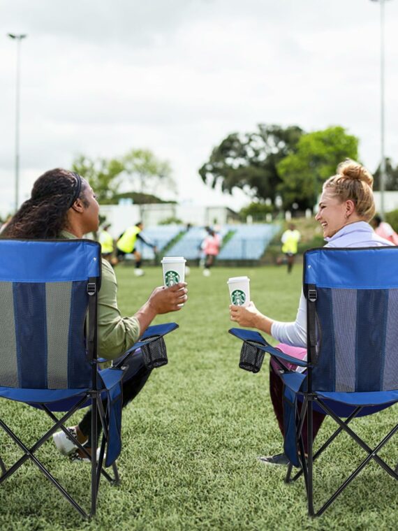 Nazhura 4-Pack Camping Chairs with Cooler Pouch, Cushioned, Portable, Blue - Outdoor Use