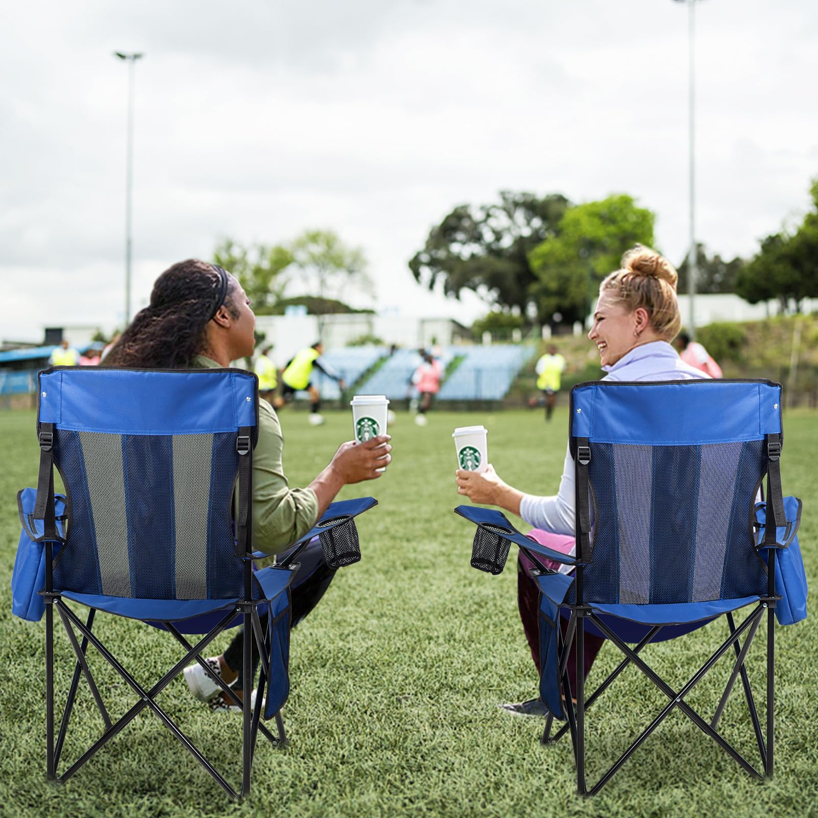 Nazhura 4-Pack Camping Chairs with Cooler Pouch, Cushioned, Portable, Blue - Outdoor Use