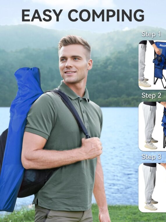 Nazhura 4-Pack Camping Chairs with Cooler Pouch, Cushioned, Portable, Blue - Outdoor Use