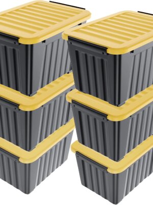 Nazhura 6-Pack 72QT Plastic Storage Bins with Latching Buckles, Stackable & Nestable Containers