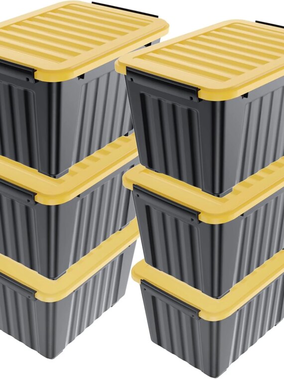 Nazhura 6-Pack 72QT Plastic Storage Bins with Latching Buckles, Stackable & Nestable Containers